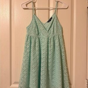 Express Mint Green Crochet Lace Skater Dress Size XS Sleeveless V-Neck